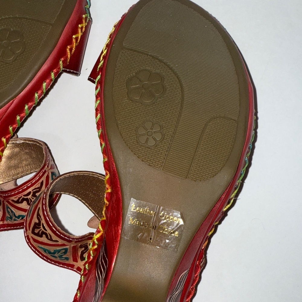 Corky's Elite leather Hand painted Sandal Navajo Size 8 Red Bohemian - Picture 14 of 16